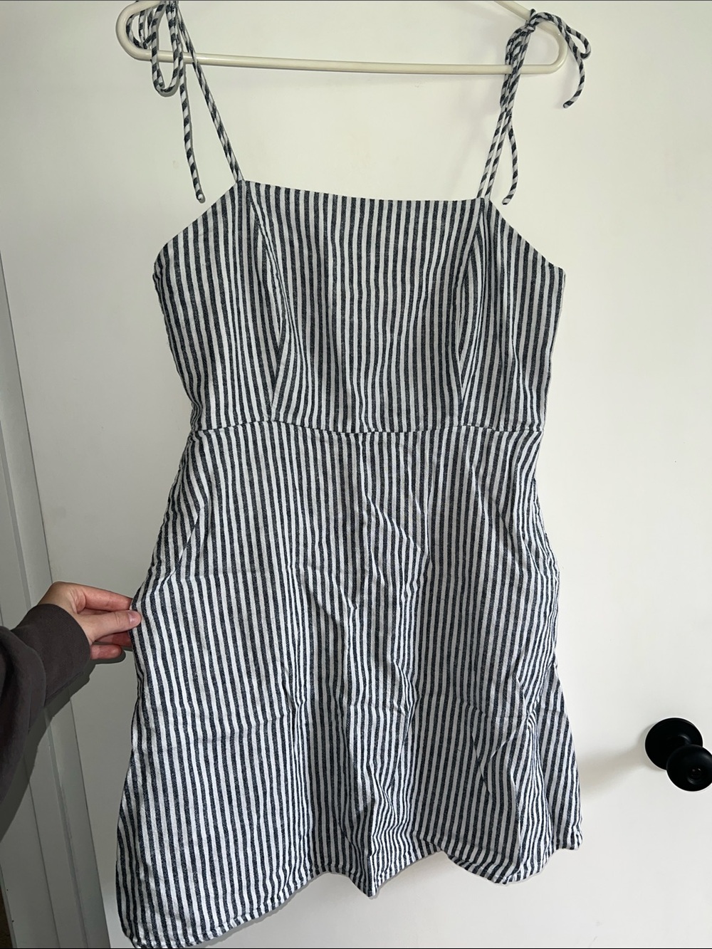 Striped Tie-Shoulder Sundress - Navy & White